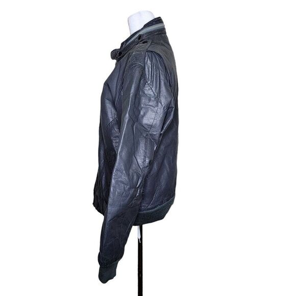 Vintage 80s Cafe Racer Leather Bomber Jacket Mens Size M Gray - Picture 7 of 9